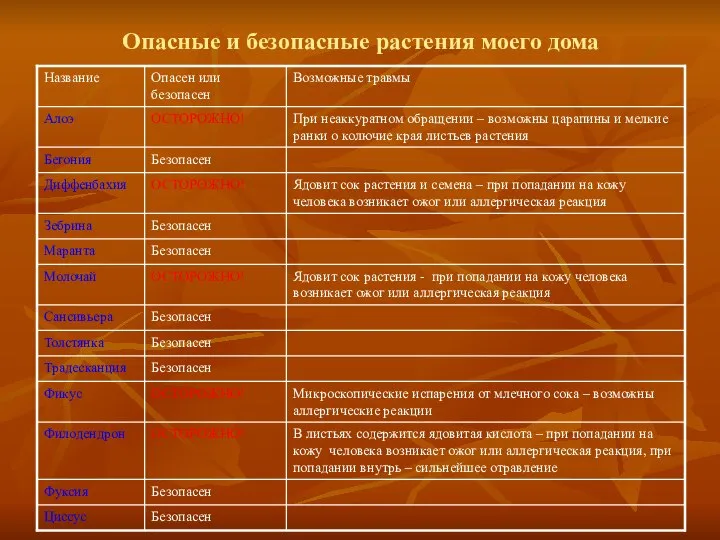 Опасные и безопасные растения моего дома