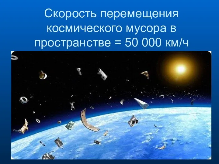 Скорость перемещения космического мусора в пространстве = 50 000 км/ч