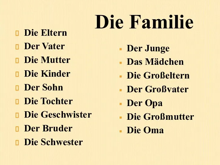 Die Eltern Der Vater Die Mutter Die Kinder Der Sohn Die