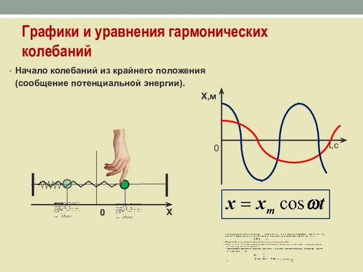 Графики и уравнения гармонических колебаний Начало колебаний из крайнего положения (сообщение