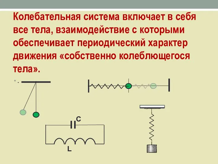 Колебательная система включает в себя все тела, взаимодействие с которыми обеспечивает