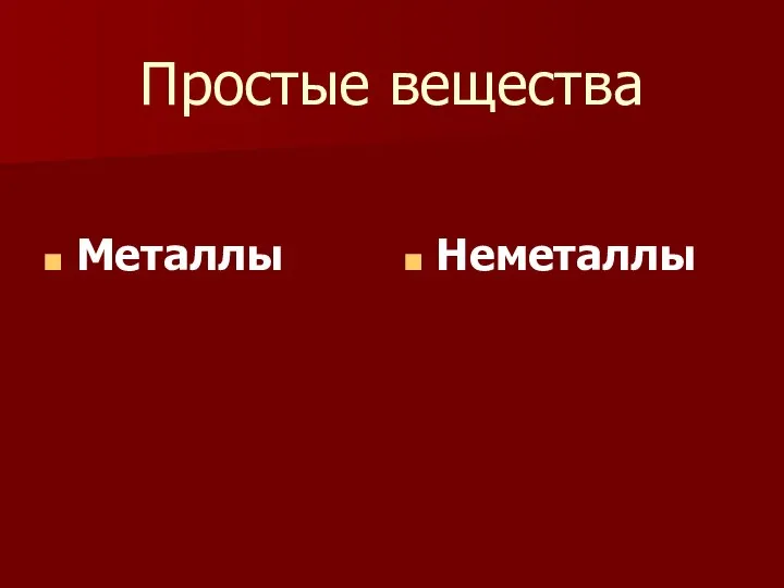 Простые вещества Металлы Неметаллы