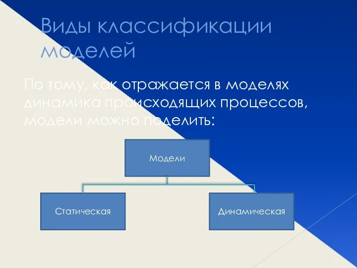 Виды классификации моделей По тому, как отражается в моделях динамика происходящих