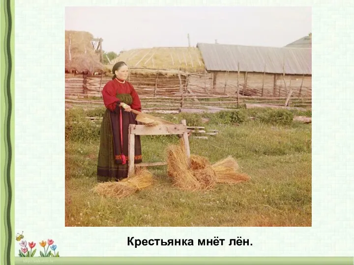 Крестьянка мнёт лён.