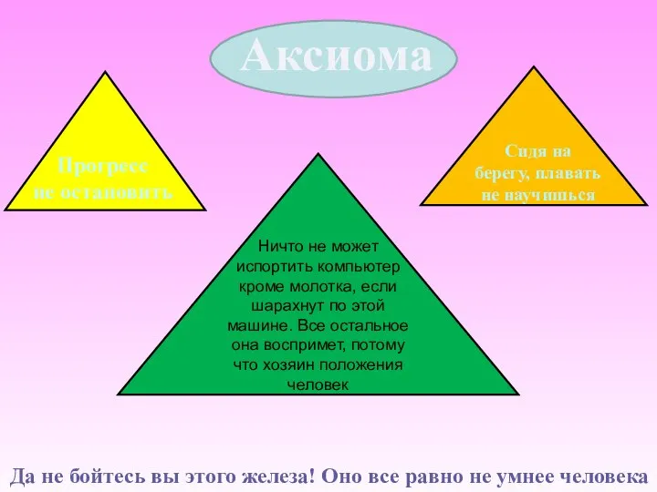 Аксиома Прогресс не остановить Ничто не может испортить компьютер кроме молотка,