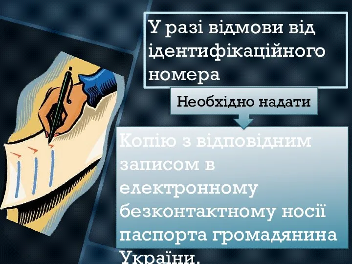 У разі відмови від ідентифікаційного номера Копію з відповідним записом в