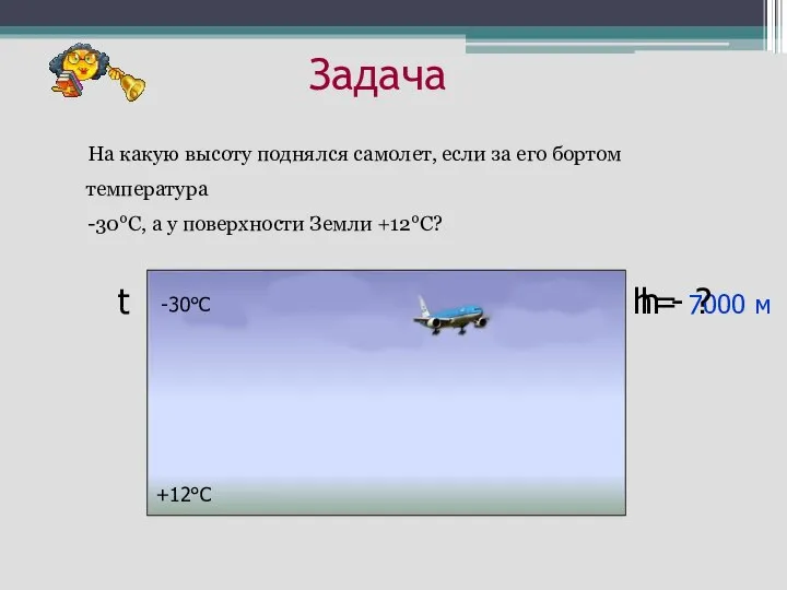 Задача На какую высоту поднялся самолет, если за его бортом температура