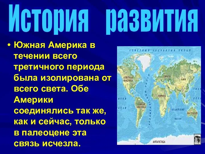 Южная Америка в течении всего третичного периода была изолирована от всего