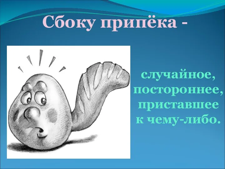 Сбоку припёка - случайное, постороннее, приставшее к чему-либо.