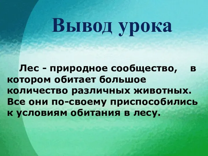 Вывод урока Лес - природное сообщество, в котором обитает большое количество