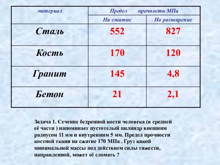 Задача 1. Сечение бедренной кости человека (в средней её части )