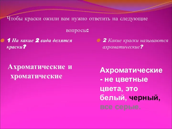 Чтобы краски ожили вам нужно ответить на следующие вопросы: 1 На