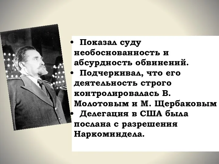 Показал суду необоснованность и абсурдность обвинений. Подчеркивал, что его деятельность строго