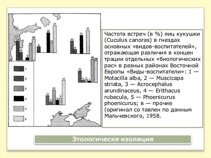 Частота встреч (в %) яиц кукушки (Cuculus canoras) в гнездах основных