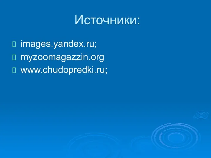 Источники: images.yandex.ru; myzoomagazzin.org www.chudopredki.ru;