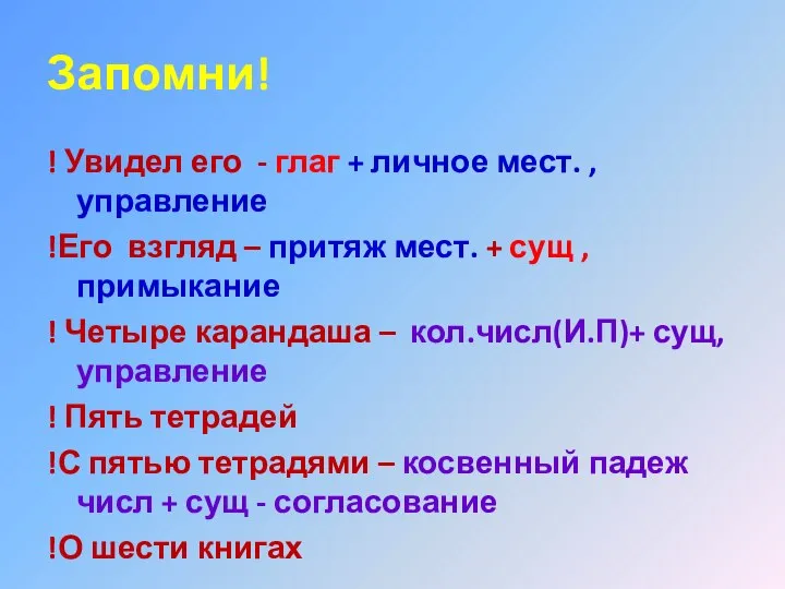 Запомни! ! Увидел его - глаг + личное мест. , управление