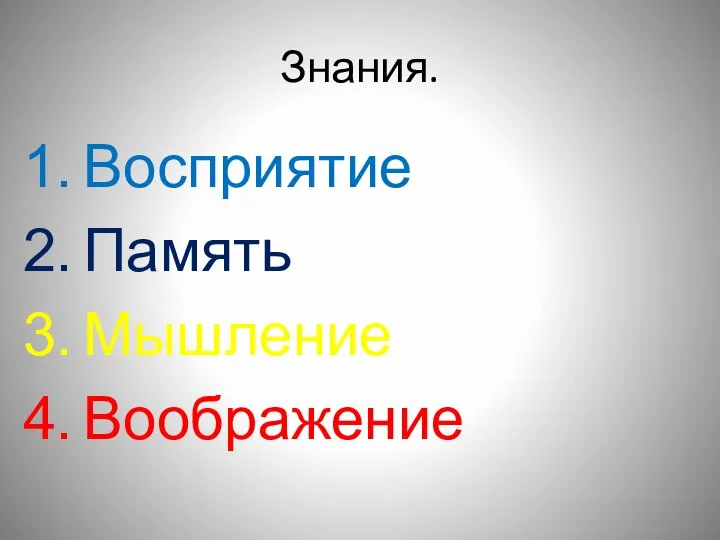 Знания. Восприятие Память Мышление Воображение