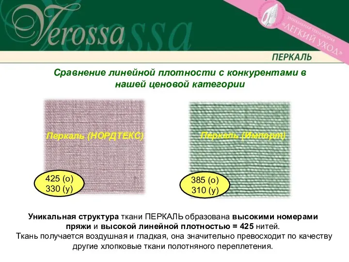 Сравнение линейной плотности с конкурентами в нашей ценовой категории 425 (о)