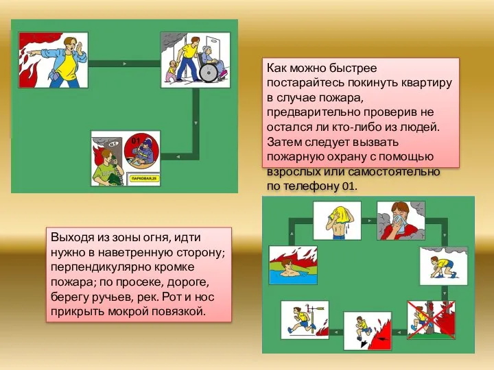 Как можно быстрее постарайтесь покинуть квартиру в случае пожара, предварительно проверив