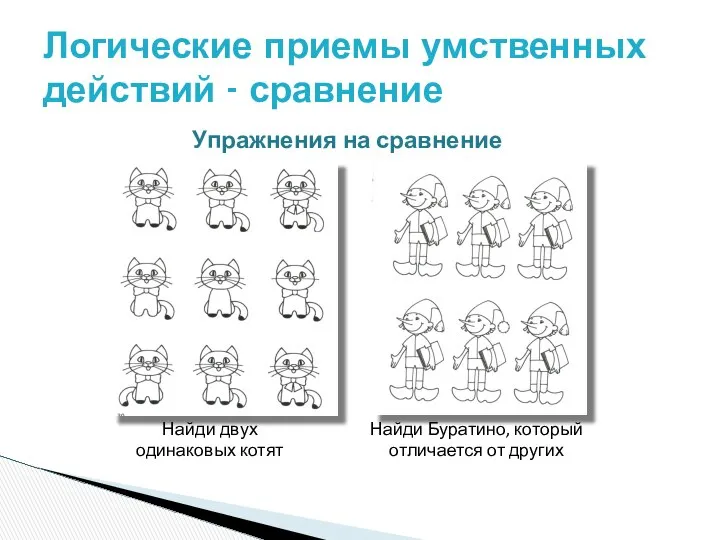 Логические приемы умственных действий - сравнение Найди двух одинаковых котят Найди