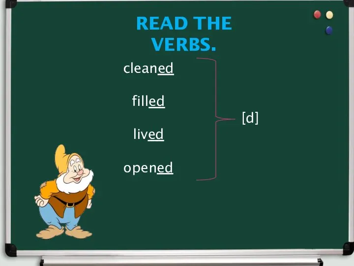 Read the verbs. cleaned filled lived opened [d]