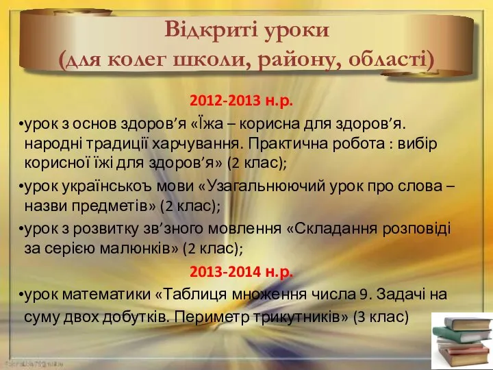 Відкриті уроки (для колег школи, району, області) 2012-2013 н.р. урок з