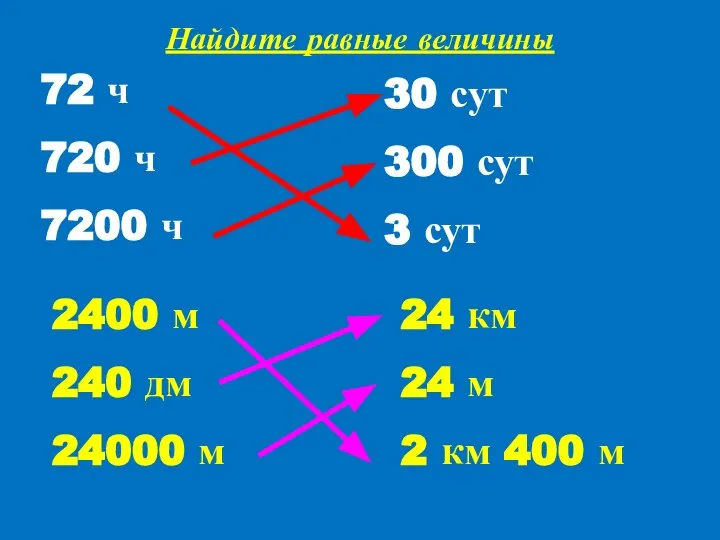 Найдите равные величины 30 сут 300 сут 3 сут 72 ч