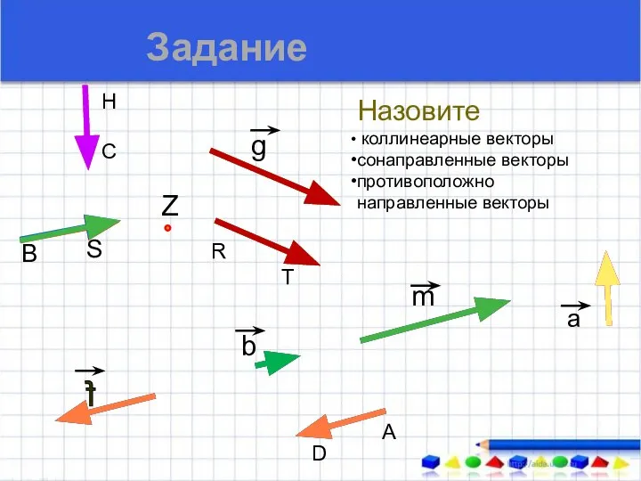 Назовите коллинеарные векторы сонаправленные векторы противоположно направленные векторы А В С