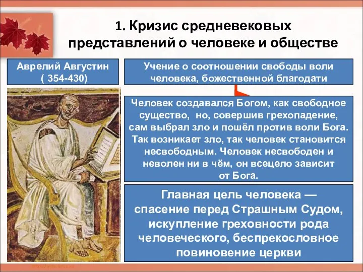 1. Кризис средневековых представлений о человеке и обществе Аврелий Августин (