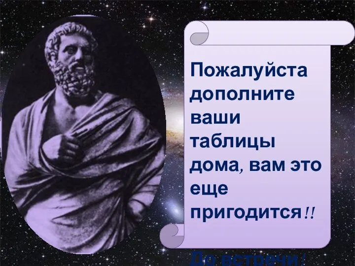 Пожалуйста дополните ваши таблицы дома, вам это еще пригодится!! До встречи!