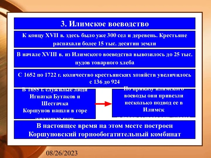 08/26/2023 3. Илимское воеводство К концу XVII в. здесь было уже