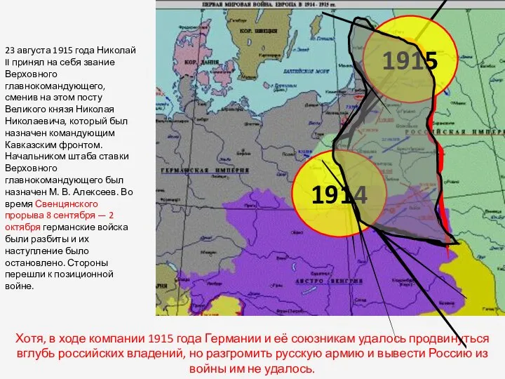 23 августа 1915 года Николай II принял на себя звание Верховного