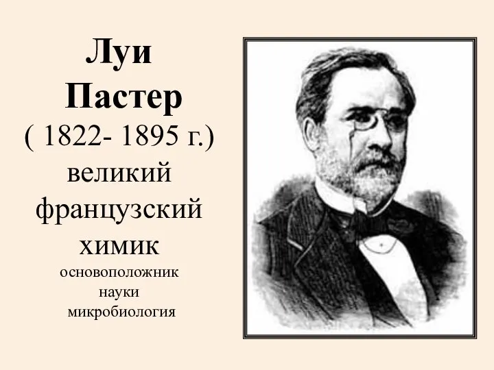 Луи Пастер ( 1822- 1895 г.) великий французский химик основоположник науки микробиология