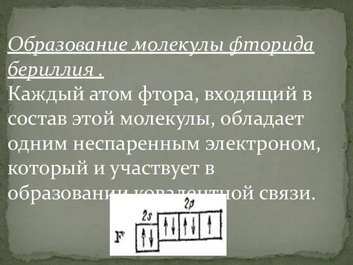 Образование молекулы фторида бериллия . Каждый атом фтора, входящий в состав