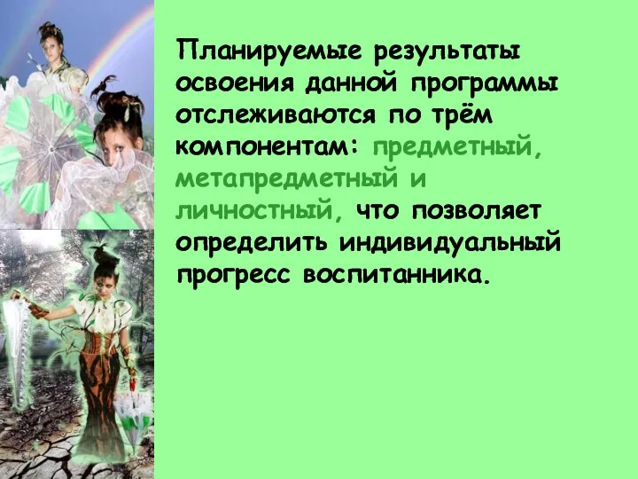 Планируемые результаты освоения данной программы отслеживаются по трём компонентам: предметный, метапредметный