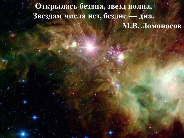 Открылась бездна, звезд полна, Звездам числа нет, бездне — дна. М.В. Ломоносов