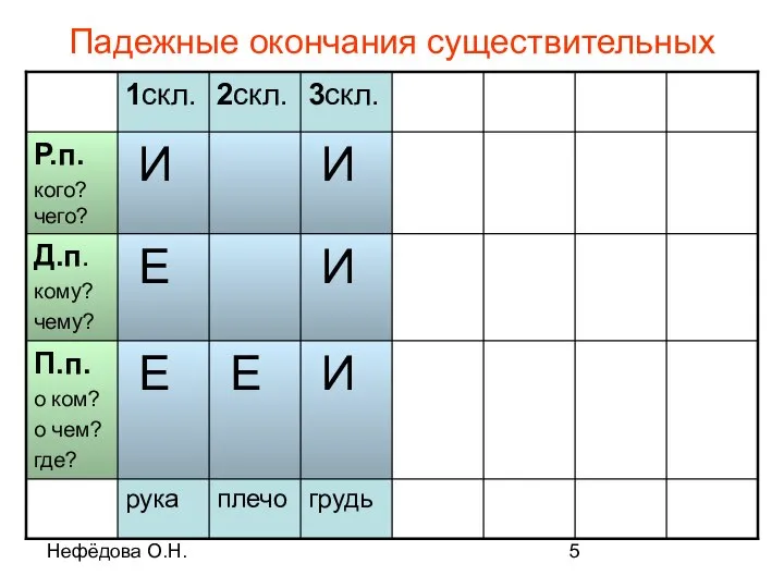 Нефёдова О.Н. Падежные окончания существительных