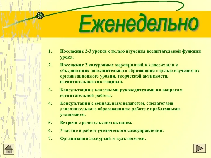 Еженедельно Посещение 2-3 уроков с целью изучения воспитательной функции урока. Посещение