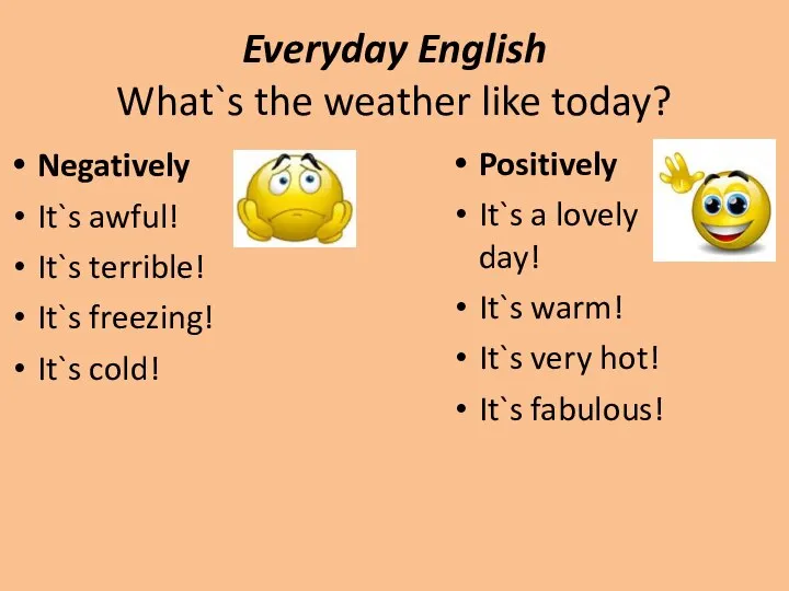 Everyday English What`s the weather like today? Negatively It`s awful! It`s