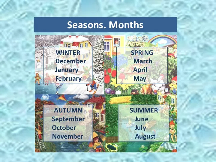 Seasons. Months WINTER December January February SPRING March April May AUTUMN