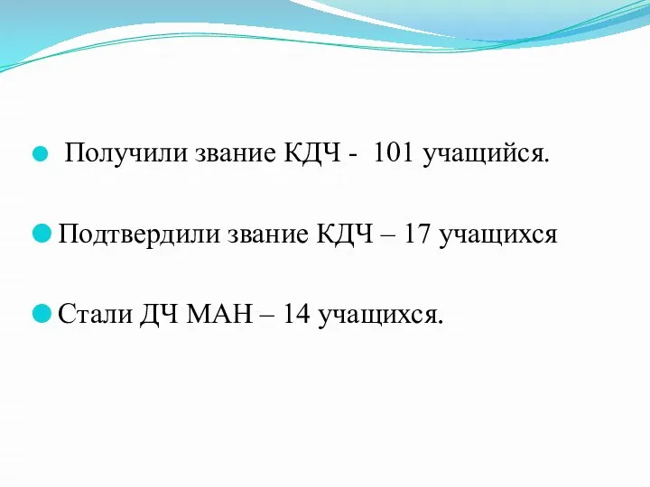 Получили звание КДЧ - 101 учащийся. Подтвердили звание КДЧ – 17