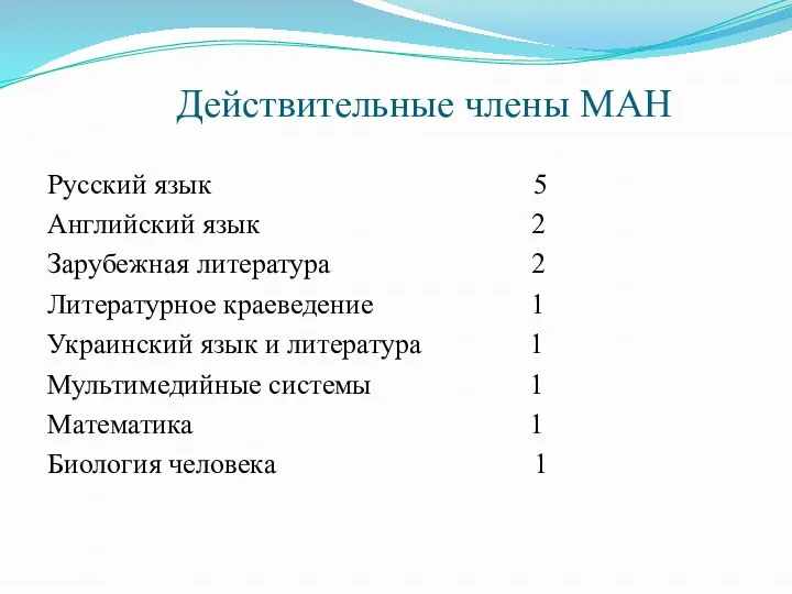Действительные члены МАН Русский язык 5 Английский язык 2 Зарубежная литература