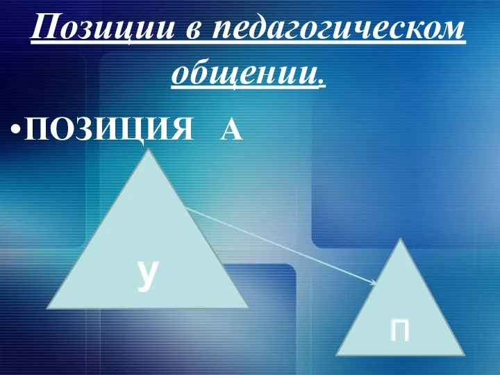 Позиции в педагогическом общении. ПОЗИЦИЯ А у п