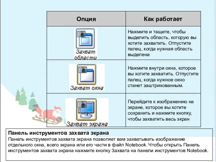 Панель инструментов захвата экрана Панель инструментов захвата экрана позволяет вам захватывать