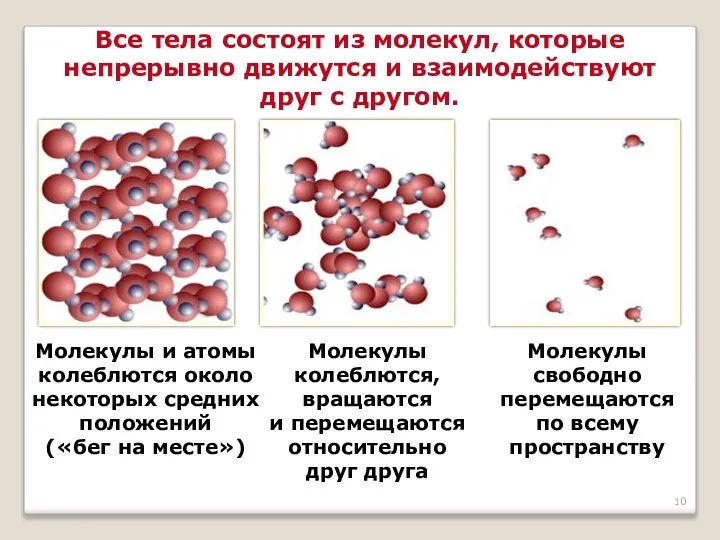 Все тела состоят из молекул, которые непрерывно движутся и взаимодействуют друг