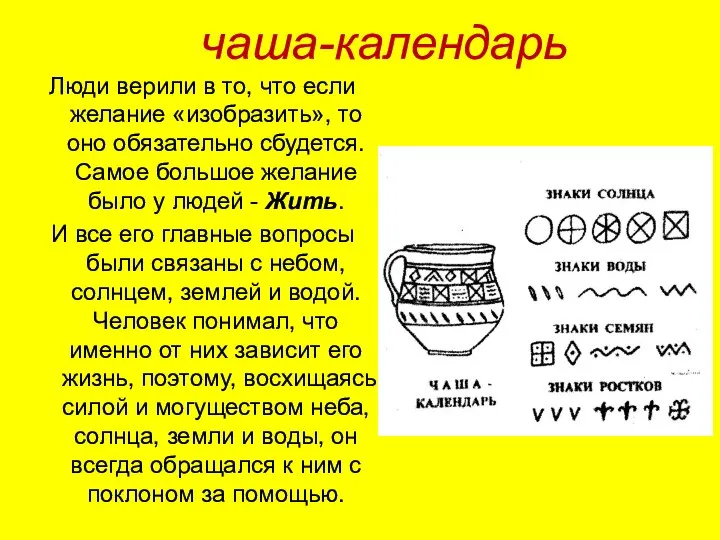 чаша-календарь Люди верили в то, что если желание «изобразить», то оно