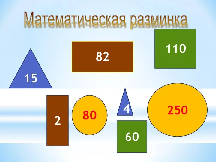 Математическая разминка 15 4 82 2 110 60 250 80