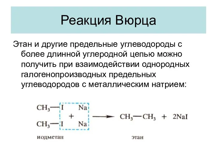 Реакция Вюрца Этан и другие предельные углеводороды с более длинной углеродной