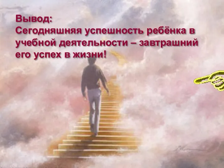 Вывод: Сегодняшняя успешность ребёнка в учебной деятельности – завтрашний его успех в жизни!