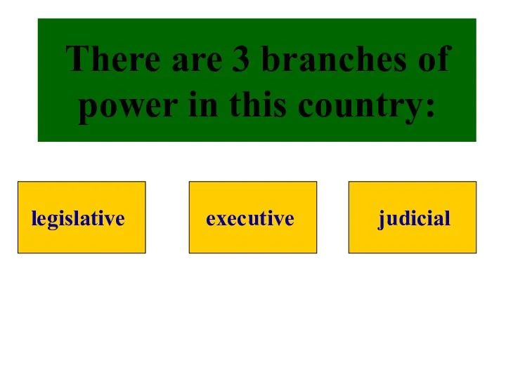 There are 3 branches of power in this country: legislative executive judicial
